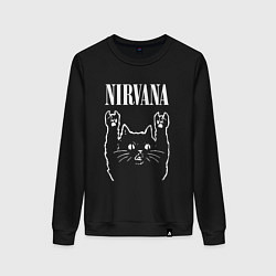 Свитшот хлопковый женский Nirvana Rock Cat, НИРВАНА, цвет: черный
