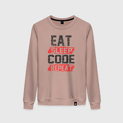 Свитшот хлопковый женский EAT SLEEP CODE REPEAT, цвет: пыльно-розовый