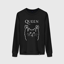 Свитшот хлопковый женский Queen Рок кот, цвет: черный