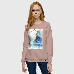 Свитшот хлопковый женский Изумительный японский пейзаж, цвет: пыльно-розовый — фото 2