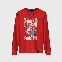 Свитшот хлопковый женский Просто еще один любитель пива, с проблемой рыбалки, цвет: красный