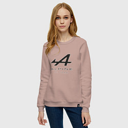 Свитшот хлопковый женский Alpine F1 team Black Logo, цвет: пыльно-розовый — фото 2