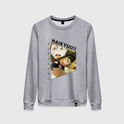 Свитшот хлопковый женский Кагеяма Тобио, Нишиноя Ю, Хината Шоё Волейбол, цвет: меланж