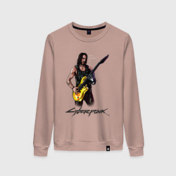 Свитшот хлопковый женский Cyberpunk 2077 Johnny гитарист, цвет: пыльно-розовый