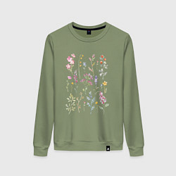 Свитшот хлопковый женский Акварельный рисунок растений, цвет: авокадо