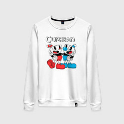 Свитшот хлопковый женский Cuphead Чашечки, цвет: белый