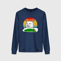 Свитшот хлопковый женский Кот не веган, цвет: тёмно-синий