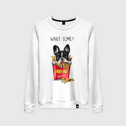 Свитшот хлопковый женский БУЛЬДОГ В КАРТОШКЕ ФРИ, цвет: белый