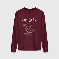 Свитшот хлопковый женский SAD BEAR - ГРУСТНЫЙ МИШКА, цвет: меланж-бордовый