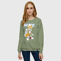 Свитшот хлопковый женский Майлз Тейлз Прауэр Sonic Видеоигра, цвет: авокадо — фото 2