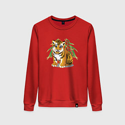 Свитшот хлопковый женский Прикольный тигрёнок Cutie, цвет: красный