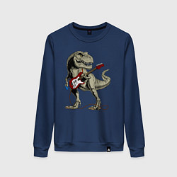 Свитшот хлопковый женский Динозавр рокер, цвет: тёмно-синий
