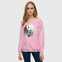 Свитшот хлопковый женский Инь Янь по совиному, цвет: светло-розовый — фото 2