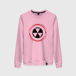 Свитшот хлопковый женский Символ радиации Fallout и красная краска вокруг, цвет: светло-розовый