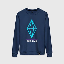 Свитшот хлопковый женский Символ The Sims в неоновых цветах, цвет: тёмно-синий