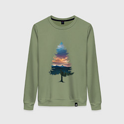 Свитшот хлопковый женский Лес в ёлке, цвет: авокадо