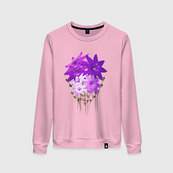 Свитшот хлопковый женский Flowers purple light, цвет: светло-розовый