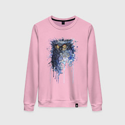 Свитшот хлопковый женский Прикольная сова в акварельном рисунке, цвет: светло-розовый