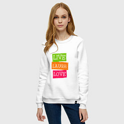 Свитшот хлопковый женский Live laugh love quote, цвет: белый — фото 2