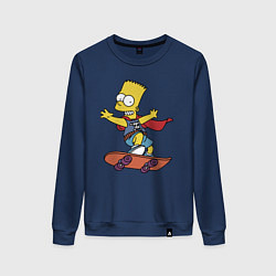 Свитшот хлопковый женский Барт Симпсон - крутой скейтер, цвет: тёмно-синий