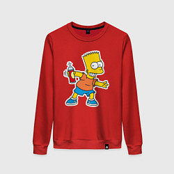 Свитшот хлопковый женский Барт Симпсон с баплончиком для граффити, цвет: красный