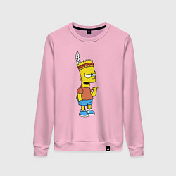 Свитшот хлопковый женский Барт Симпсон - индеец, цвет: светло-розовый