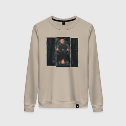 Женский свитшот Оранжевая луна и медведь шаман