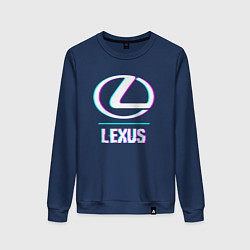 Свитшот хлопковый женский Значок Lexus в стиле glitch, цвет: тёмно-синий