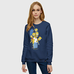 Свитшот хлопковый женский Прикольная семейка Симпсонов, цвет: тёмно-синий — фото 2
