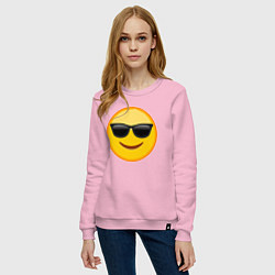 Свитшот хлопковый женский Эмодзи в Солнечных Очках, цвет: светло-розовый — фото 2