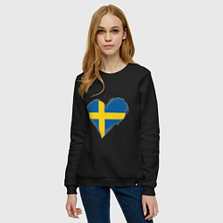 Свитшот хлопковый женский Сердце - Швеция, цвет: черный — фото 2