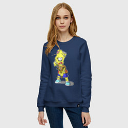 Свитшот хлопковый женский Барт Симпсон -зомби целится из рогатки, цвет: тёмно-синий — фото 2