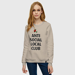 Свитшот хлопковый женский Anti social local club, цвет: миндальный — фото 2
