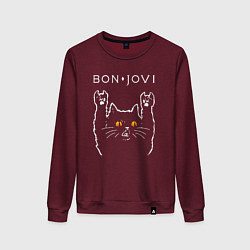 Свитшот хлопковый женский Bon Jovi rock cat, цвет: меланж-бордовый