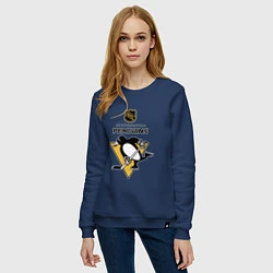 Свитшот хлопковый женский Питтсбург Пингвинз НХЛ логотип, цвет: тёмно-синий — фото 2