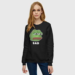 Свитшот хлопковый женский Sad Pepe art, цвет: черный — фото 2