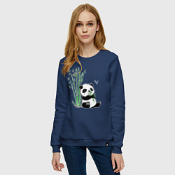 Свитшот хлопковый женский Панда бамбук и стрекоза, цвет: тёмно-синий — фото 2