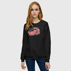 Свитшот хлопковый женский Флаг США с хоккеистом, цвет: черный — фото 2