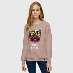 Свитшот хлопковый женский Geometry Dash hard demon, цвет: пыльно-розовый — фото 2
