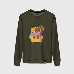 Свитшот хлопковый женский Домашний кролик, цвет: хаки