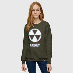 Свитшот хлопковый женский Fallout в стиле glitch и баги графики, цвет: хаки — фото 2