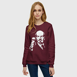 Свитшот хлопковый женский Ленин с Правдой цвета меланж-бордовый — фото 2