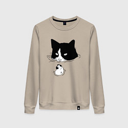 Женский свитшот Кот сидит в воде и сторожит утёнка