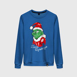 Свитшот хлопковый женский Merry Christmas, Santa Claus Grinch, цвет: синий