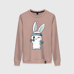 Женский свитшот Прикольный зайчишка пауэрлифтер
