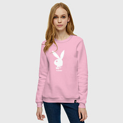 Свитшот хлопковый женский Черный кролик с надписью play2023, цвет: светло-розовый — фото 2