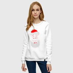 Свитшот хлопковый женский Лицо Деда Мороза, цвет: белый — фото 2