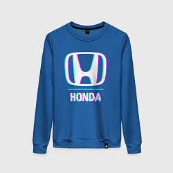 Свитшот хлопковый женский Значок Honda в стиле glitch, цвет: синий
