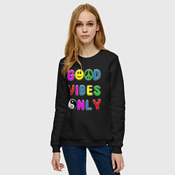 Свитшот хлопковый женский Good vibes only, цвет: черный — фото 2