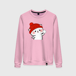 Женский свитшот Игра в снежки - белый котик